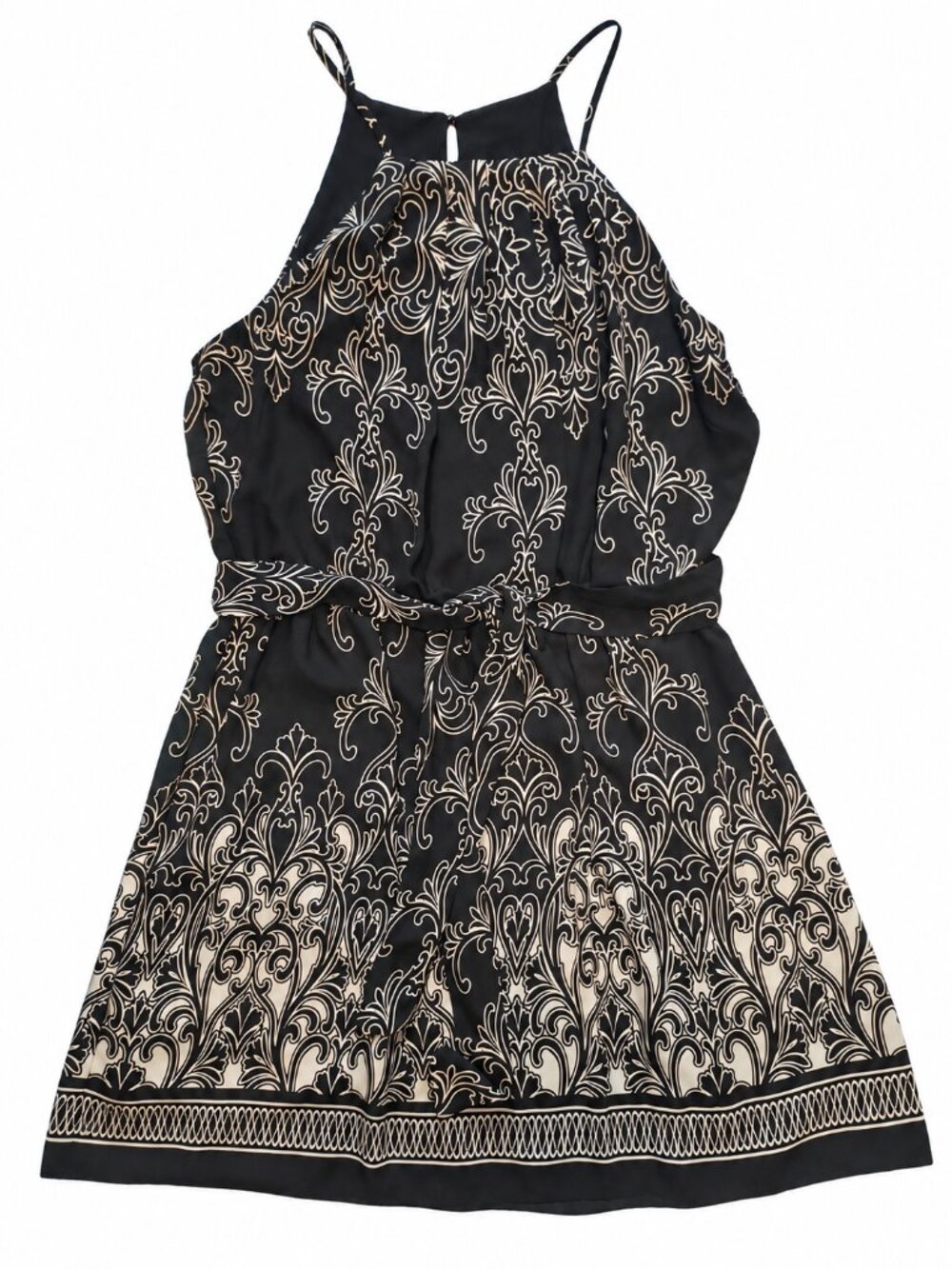 Vintage Y2K Bisou Bisou Baroque Damask Black White Midi Dress 14